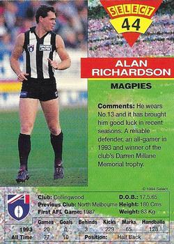 1994 Select AFL #44 Alan Richardson Back